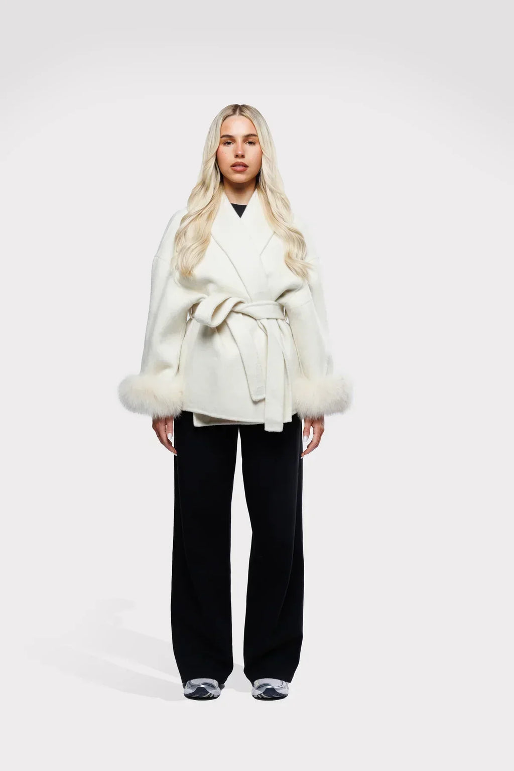 Belted Jacket With Faux Fur Cuffs