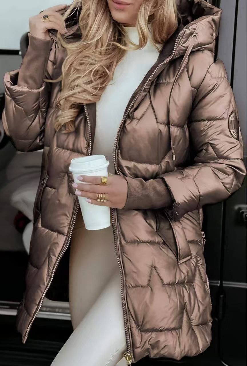 Long Quilted Winter Jacket With Hood