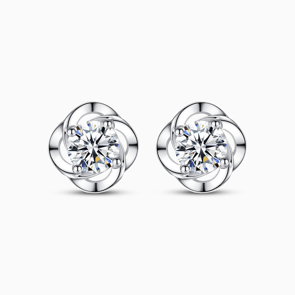 Flower Stud Earrings with Sparkling Stones