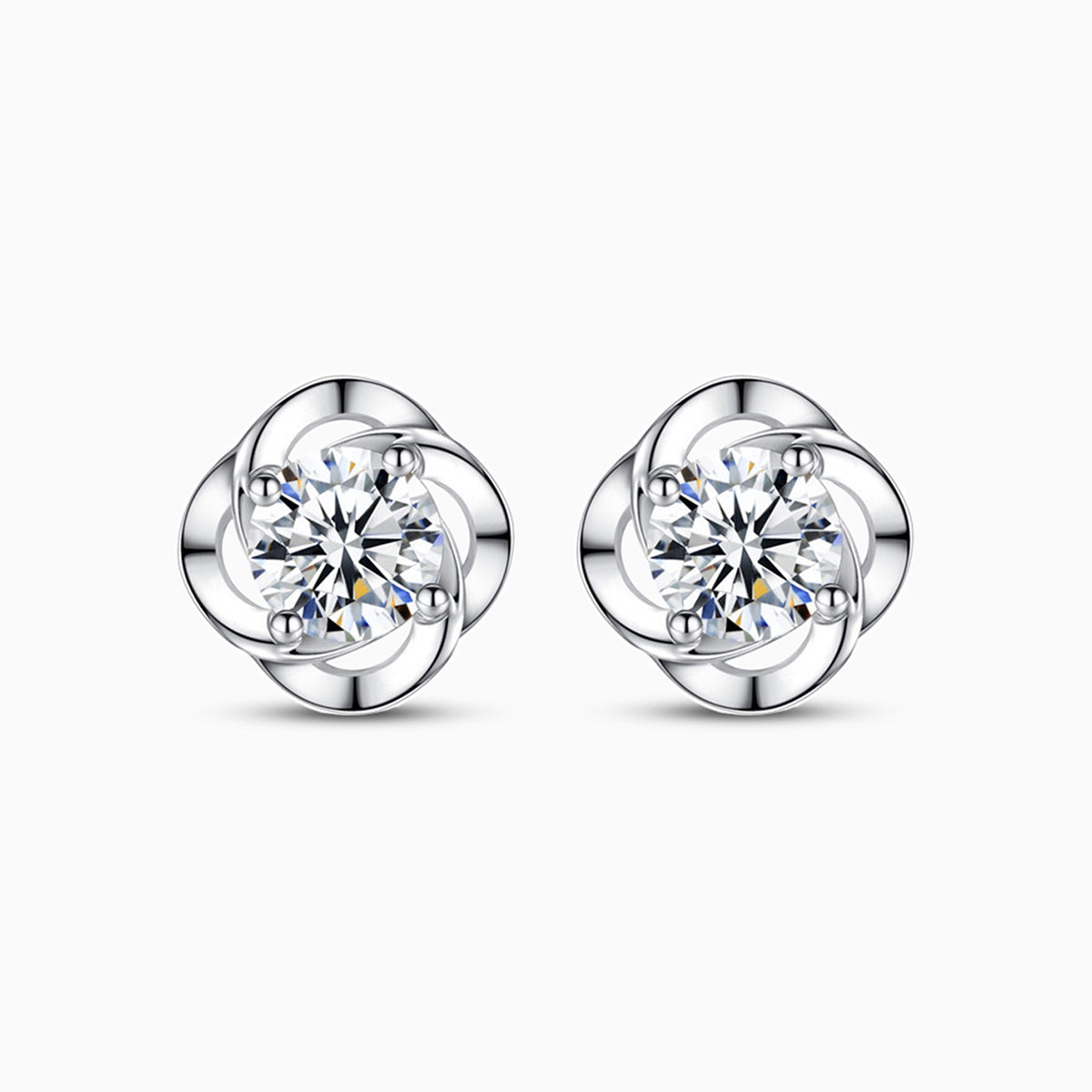 Flower Stud Earrings with Sparkling Stones
