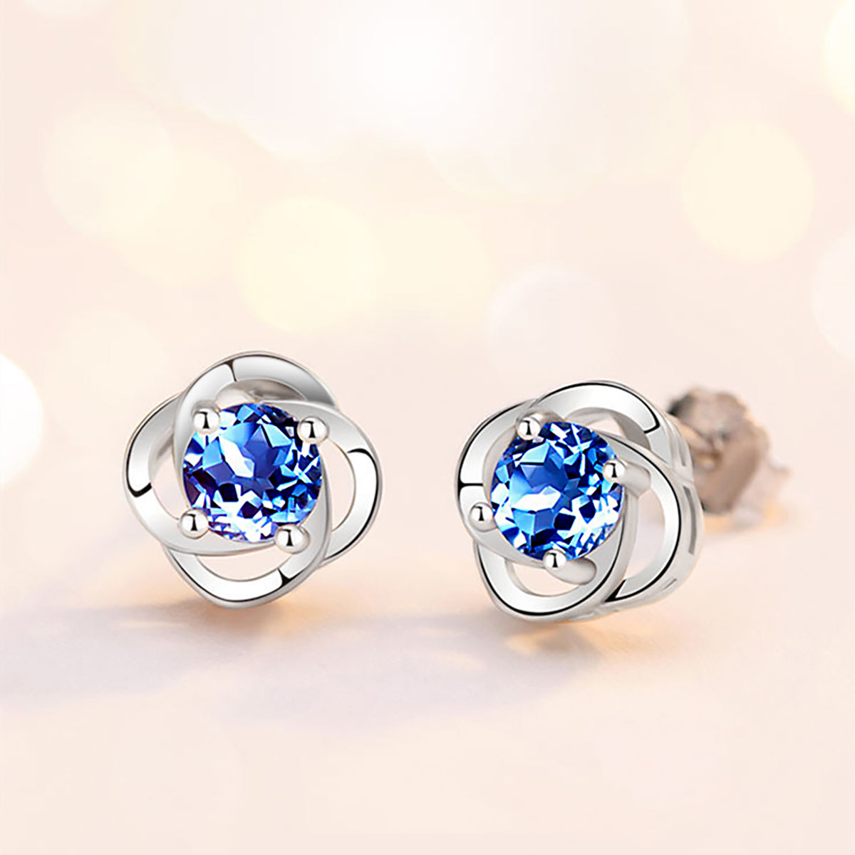 Flower Stud Earrings with Sparkling Stones