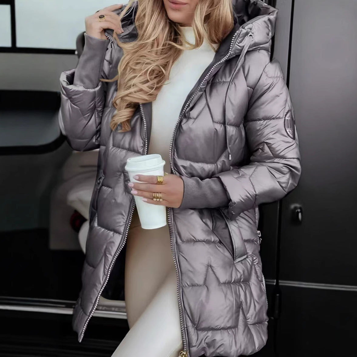 Long Quilted Winter Jacket With Hood