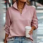 Lightweight Waffle Knit V-Neck Blouse
