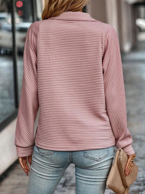 Lightweight Waffle Knit V-Neck Blouse