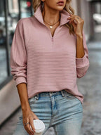 Lightweight Waffle Knit V-Neck Blouse