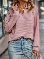 Lightweight Waffle Knit V-Neck Blouse