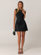 One Shoulder Mini Dress with A-Line Skirt