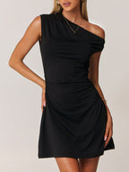 One Shoulder Mini Dress with A-Line Skirt