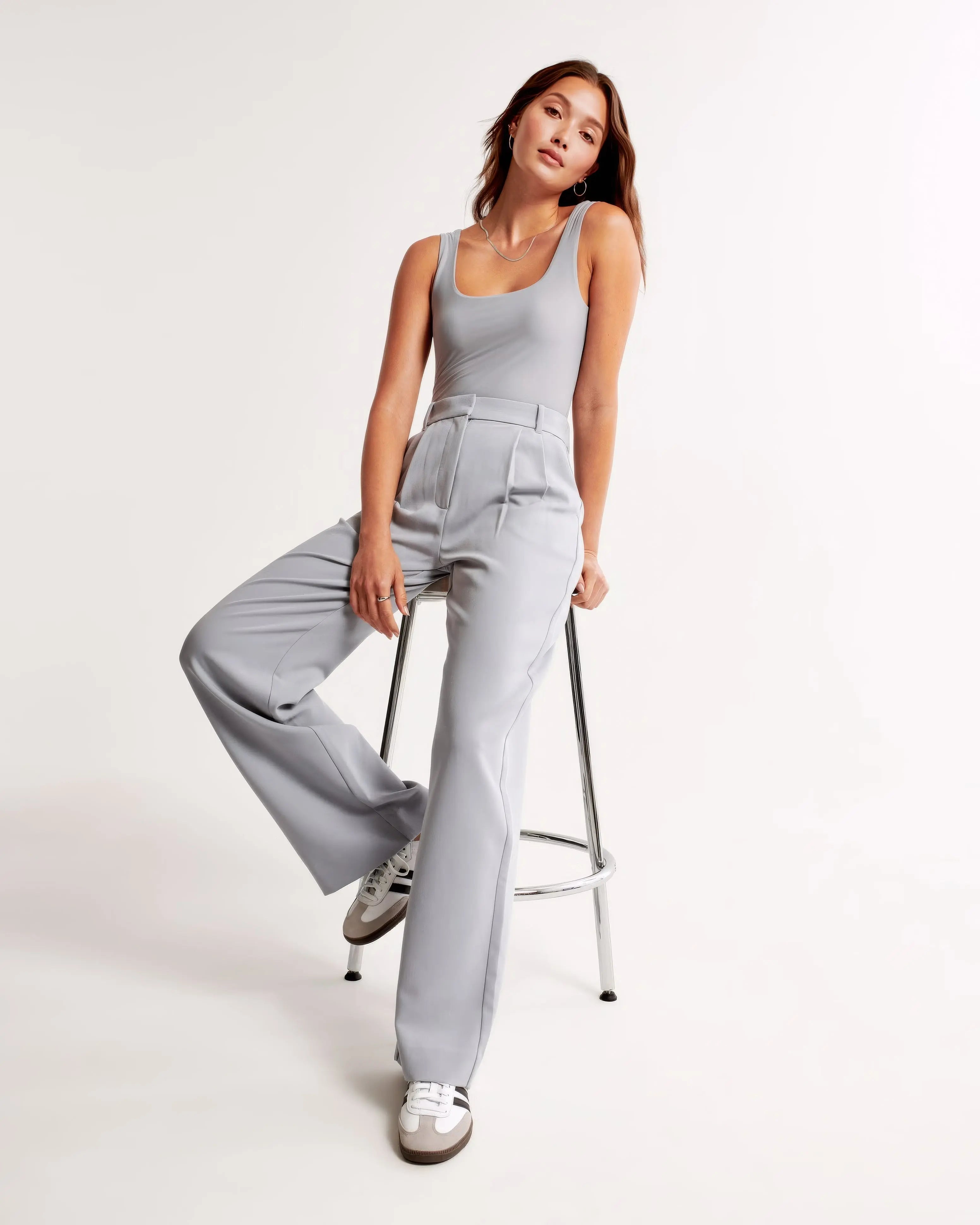 High Waist Wide Leg Trousers With Pleats