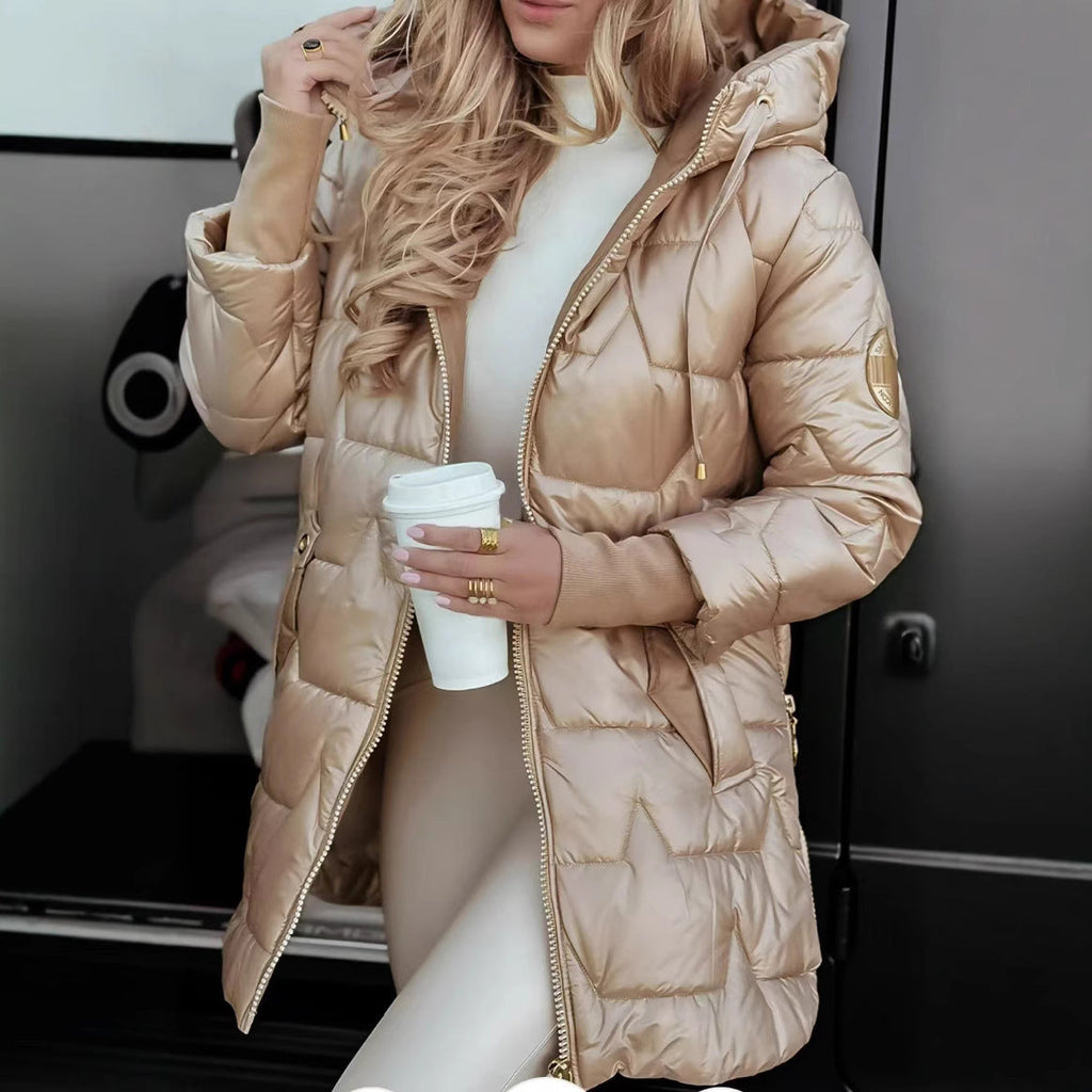 Long Quilted Winter Jacket With Hood