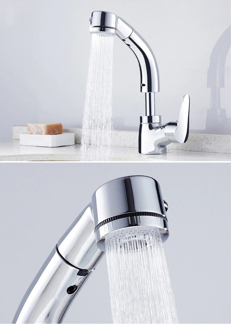 Modern Pull-Out Bathroom Faucet Brass