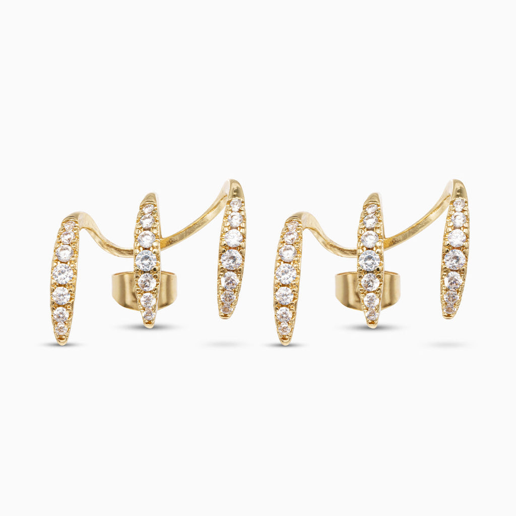 Three-Prong Stud Earrings with Stone