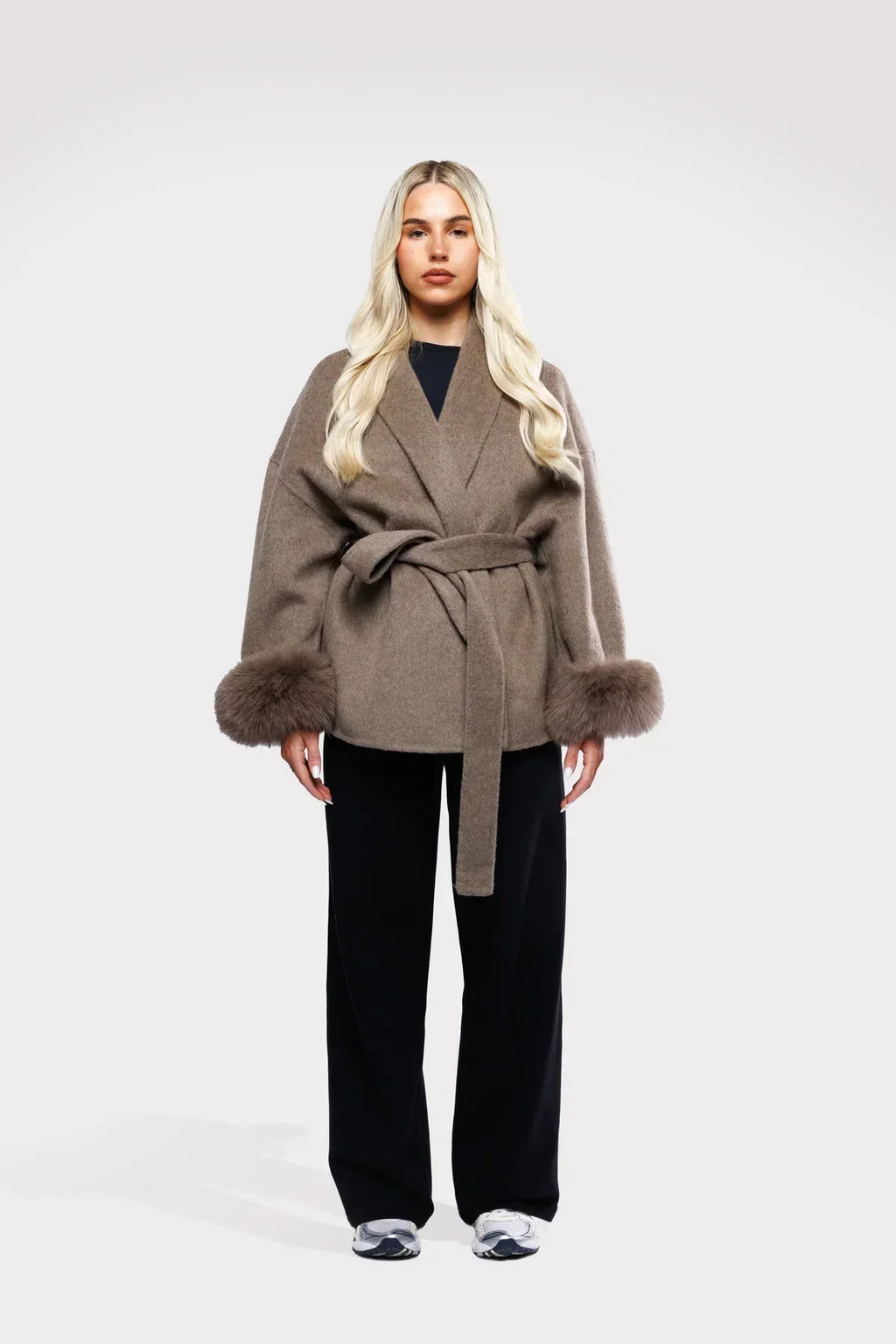 Belted Jacket With Faux Fur Cuffs