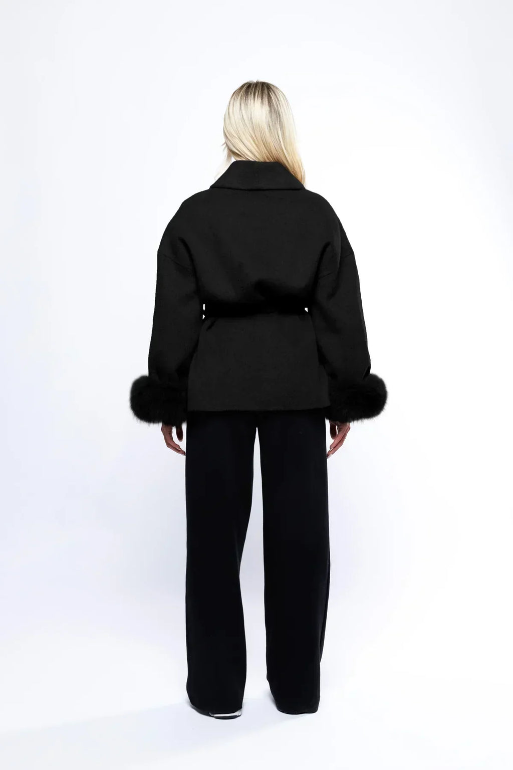 Belted Jacket With Faux Fur Cuffs