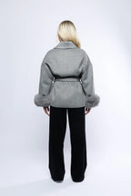 Belted Jacket With Faux Fur Cuffs