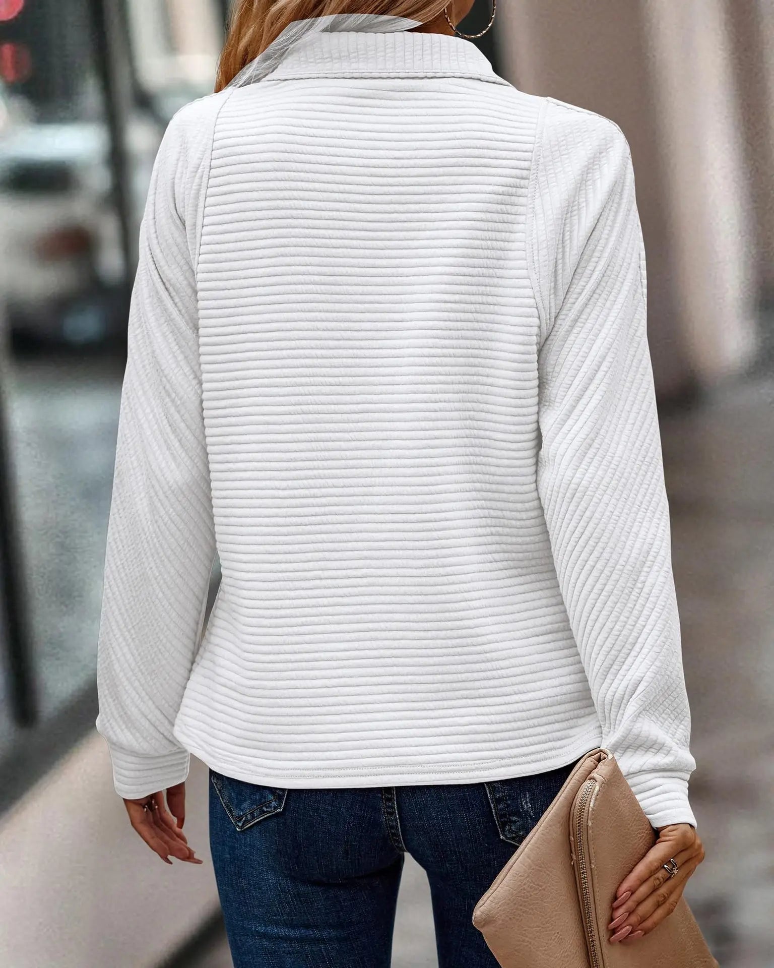 Lightweight Waffle Knit V-Neck Blouse