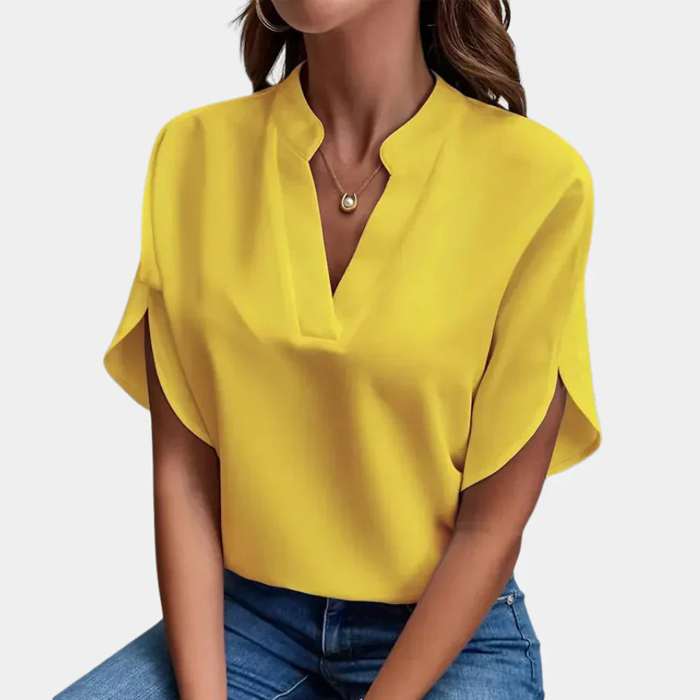 V-Neck Blouse With Split Batwing Sleeves