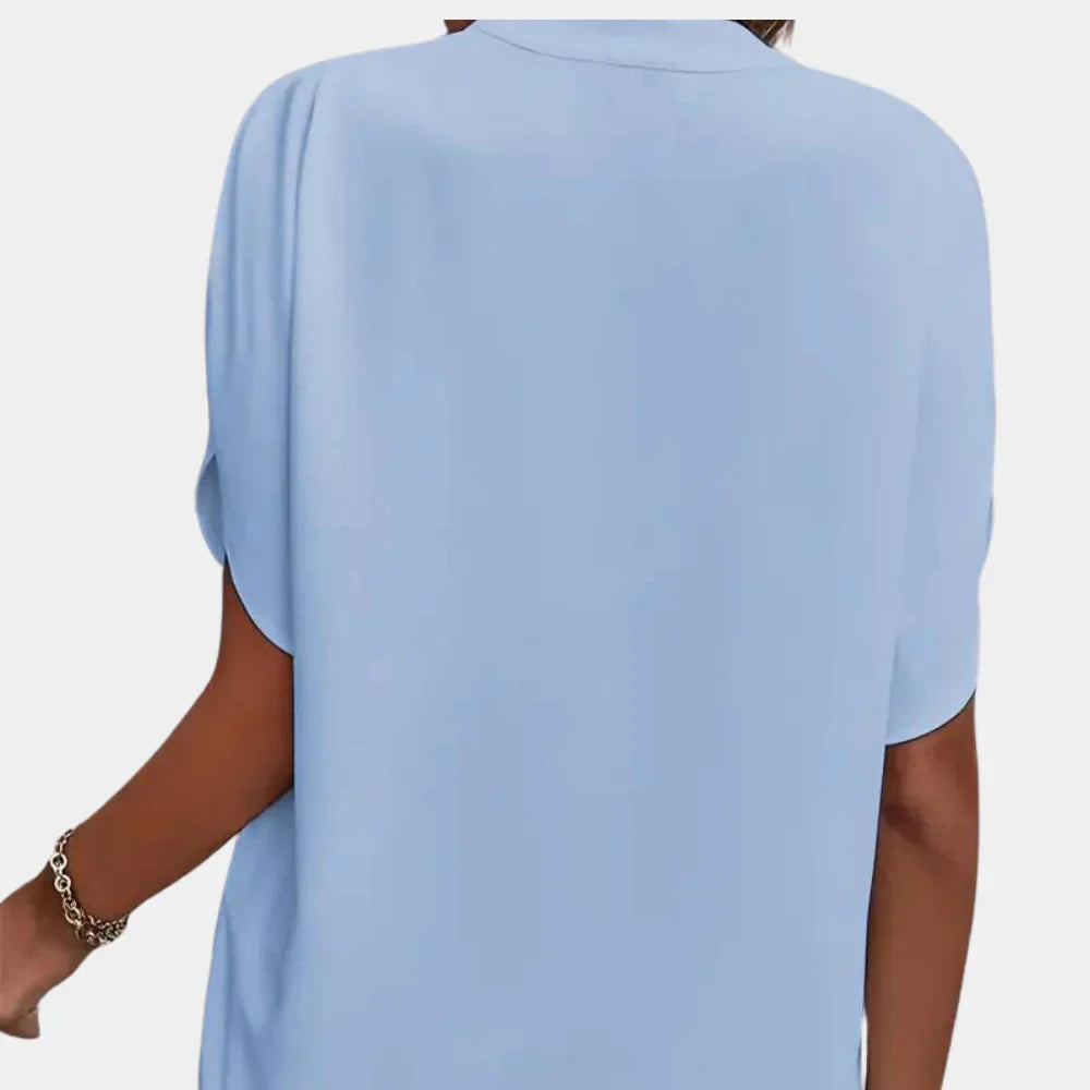 V-Neck Blouse With Split Batwing Sleeves