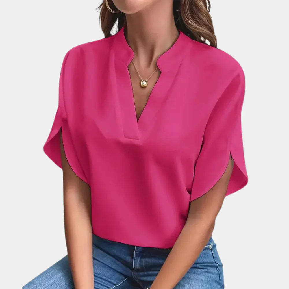 V-Neck Blouse With Split Batwing Sleeves