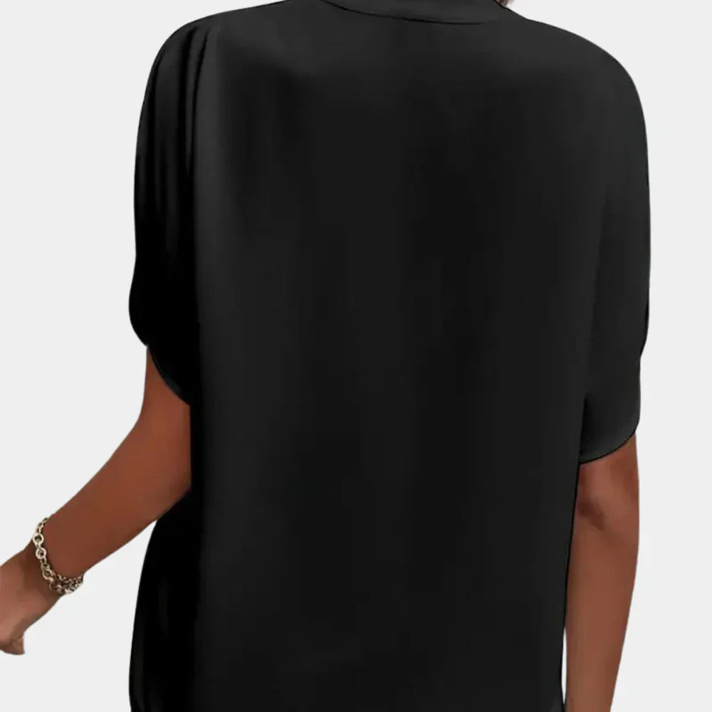 V-Neck Blouse With Split Batwing Sleeves