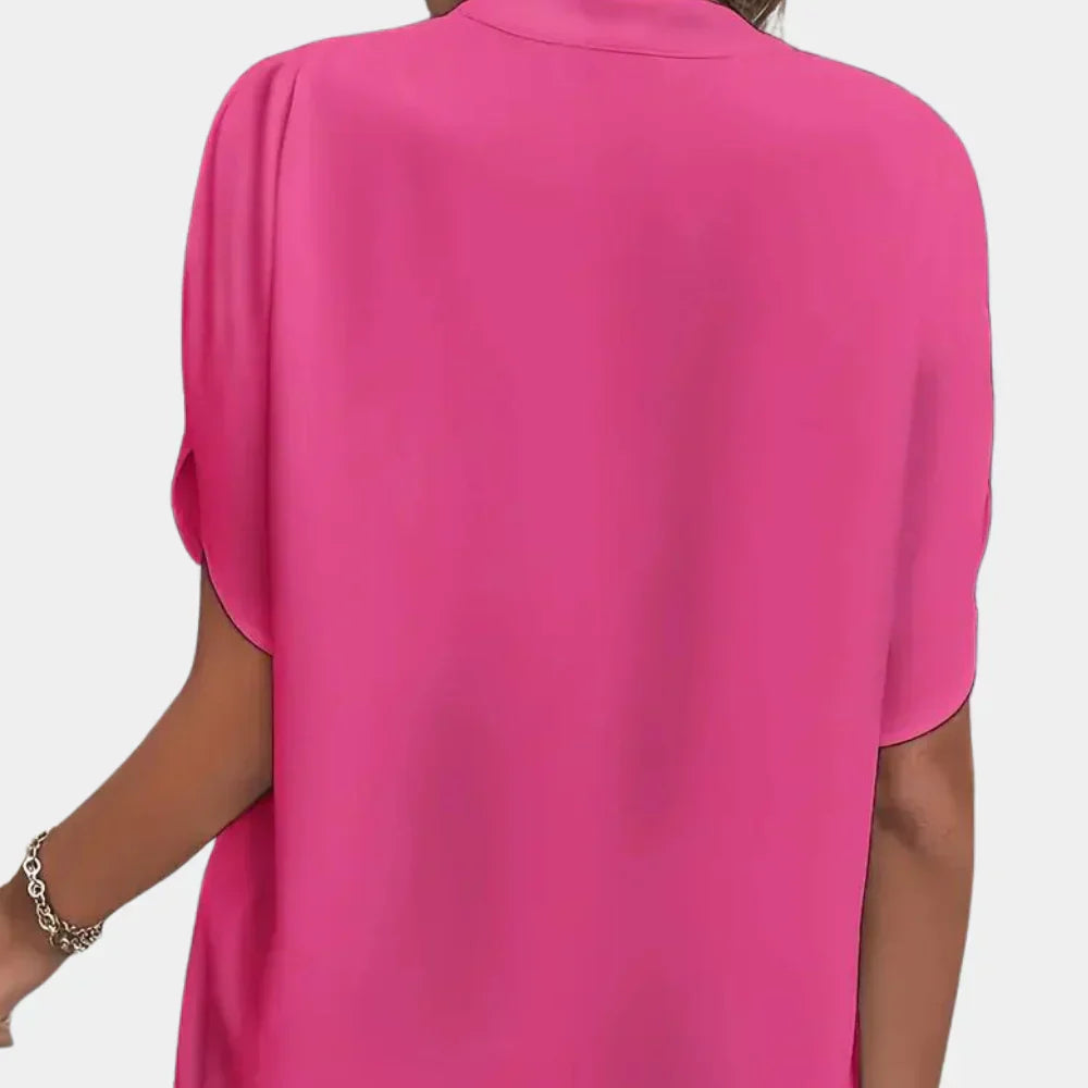 V-Neck Blouse With Split Batwing Sleeves