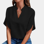 V-Neck Blouse With Split Batwing Sleeves