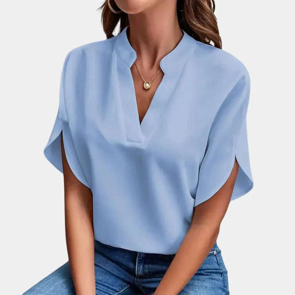 V-Neck Blouse With Split Batwing Sleeves