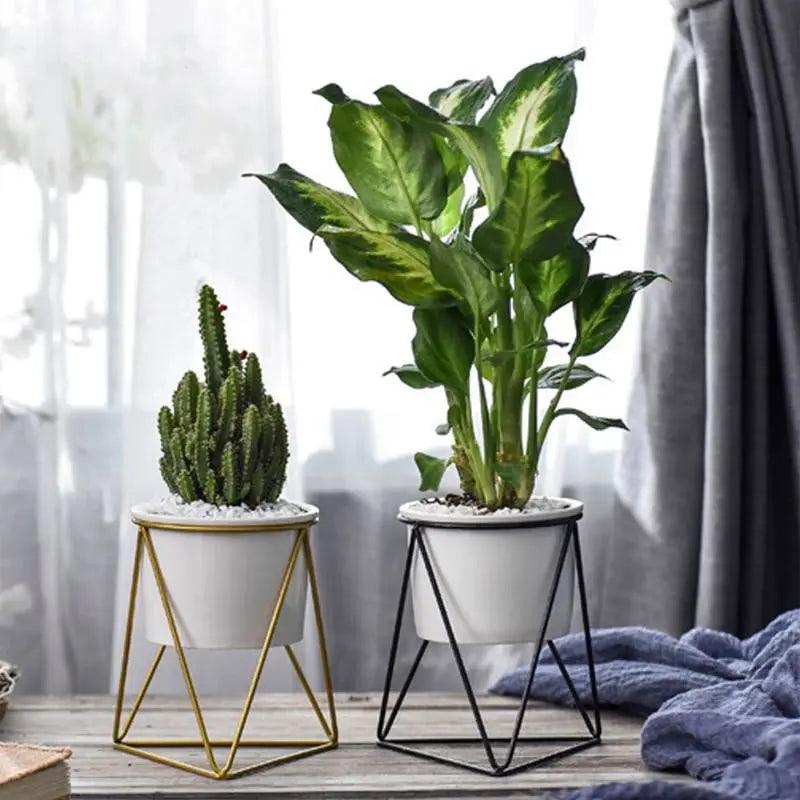 Ceramic Flower Pot with Iron Stand