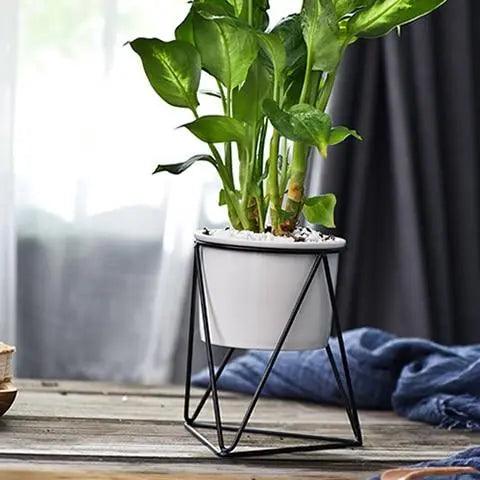 Ceramic Flower Pot with Iron Stand