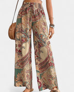 Paisley Print Wide Leg Pants With Elastic Waist