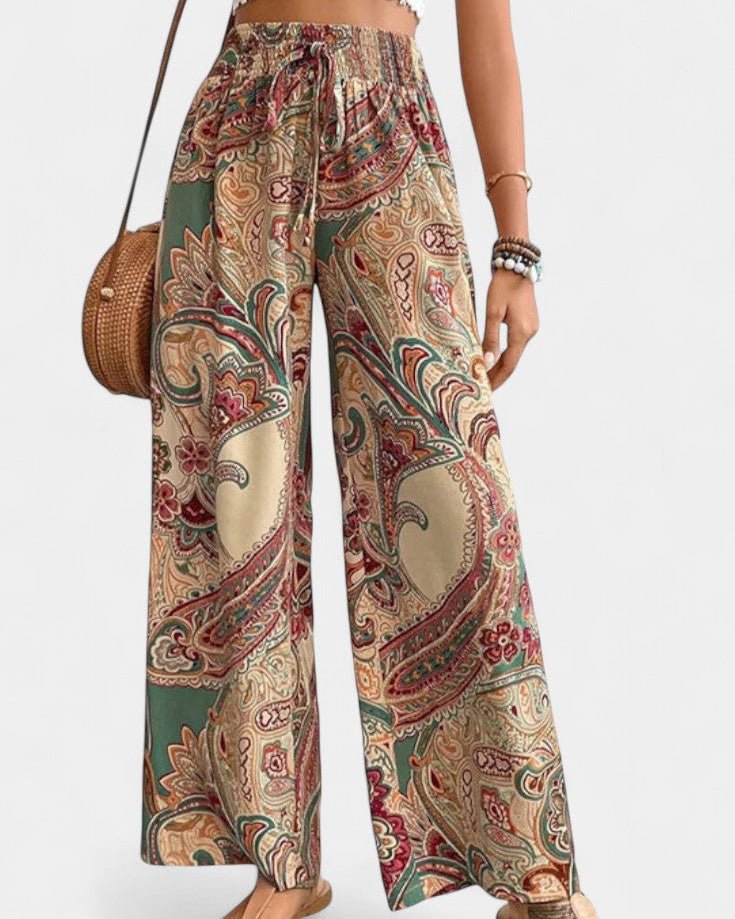 Paisley Print Wide Leg Pants With Elastic Waist