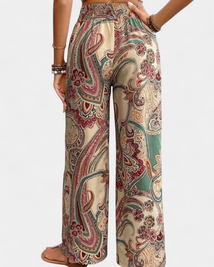 Paisley Print Wide Leg Pants With Elastic Waist