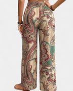 Paisley Print Wide Leg Pants With Elastic Waist