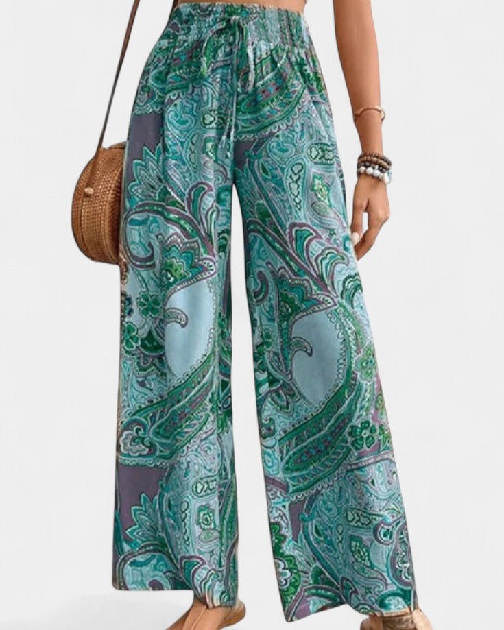 Paisley Print Wide Leg Pants With Elastic Waist