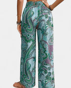 Paisley Print Wide Leg Pants With Elastic Waist