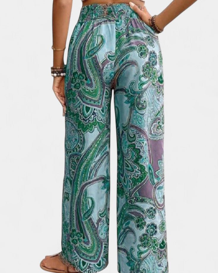 Paisley Print Wide Leg Pants With Elastic Waist