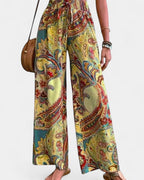 Paisley Print Wide Leg Pants With Elastic Waist