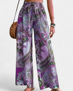 Paisley Print Wide Leg Pants With Elastic Waist