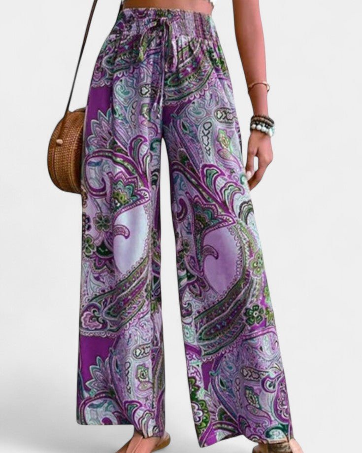 Paisley Print Wide Leg Pants With Elastic Waist