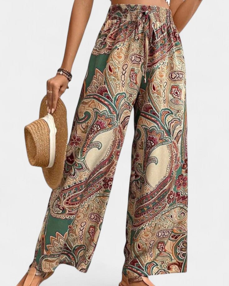 Paisley Print Wide Leg Pants With Elastic Waist