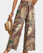 Paisley Print Wide Leg Pants With Elastic Waist