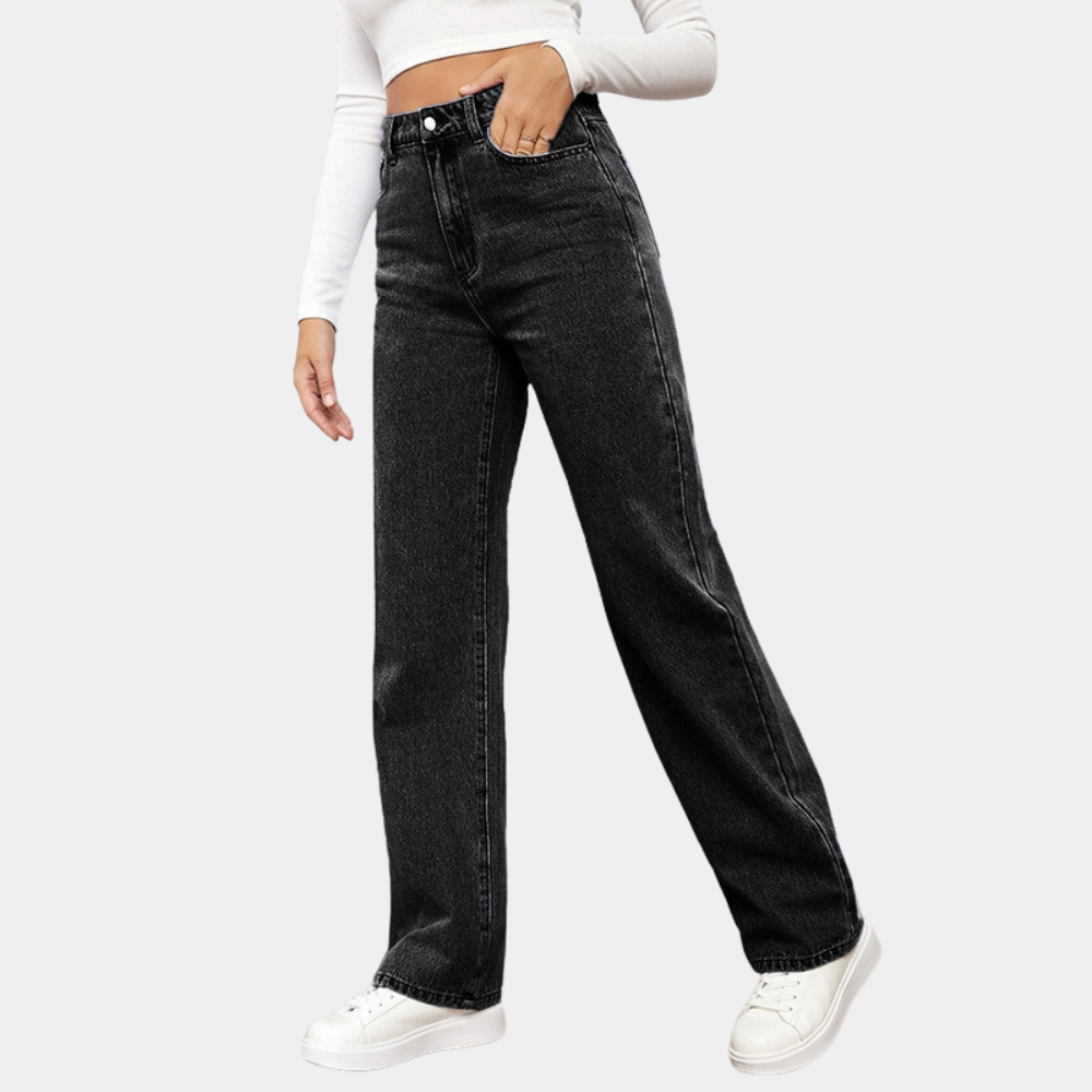 High Waist Straight Leg Jeans With 5-Pocket Design