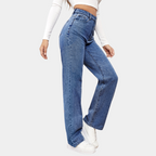 High Waist Straight Leg Jeans With 5-Pocket Design