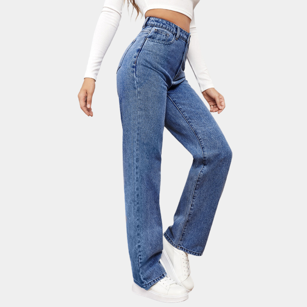 High Waist Straight Leg Jeans With 5-Pocket Design