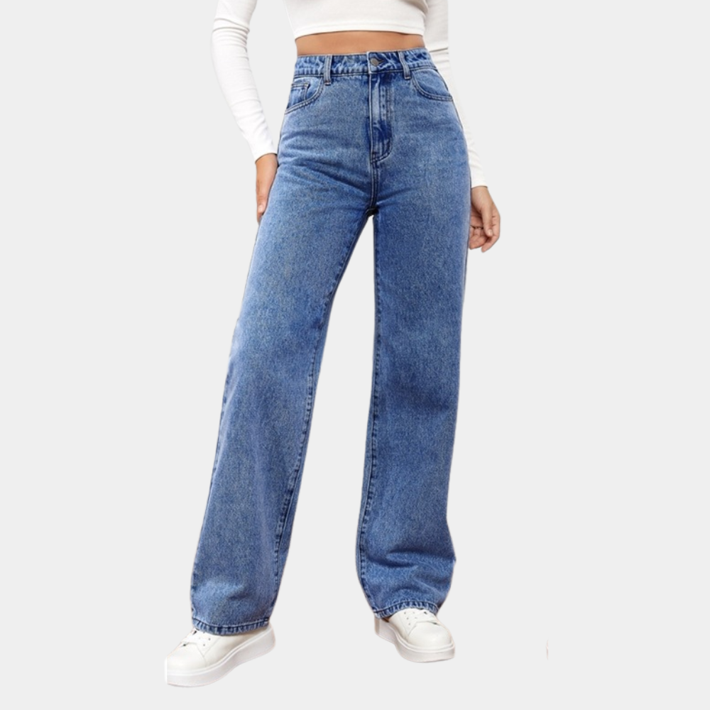 High Waist Straight Leg Jeans With 5-Pocket Design