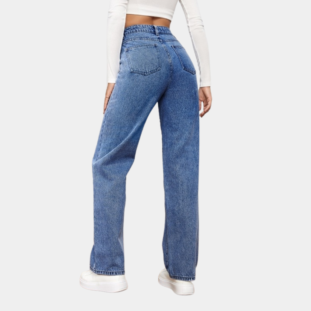 High Waist Straight Leg Jeans With 5-Pocket Design