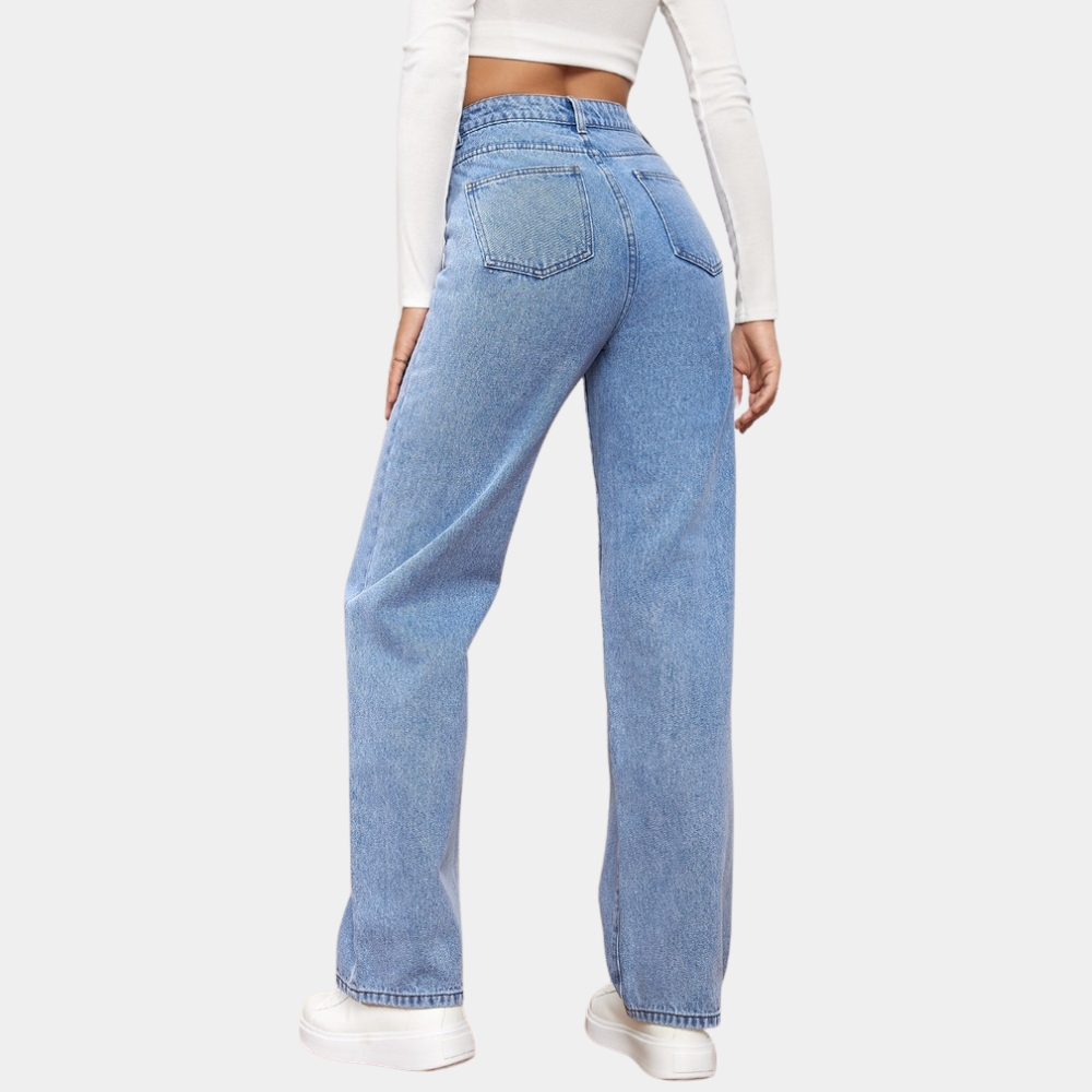 High Waist Straight Leg Jeans With 5-Pocket Design