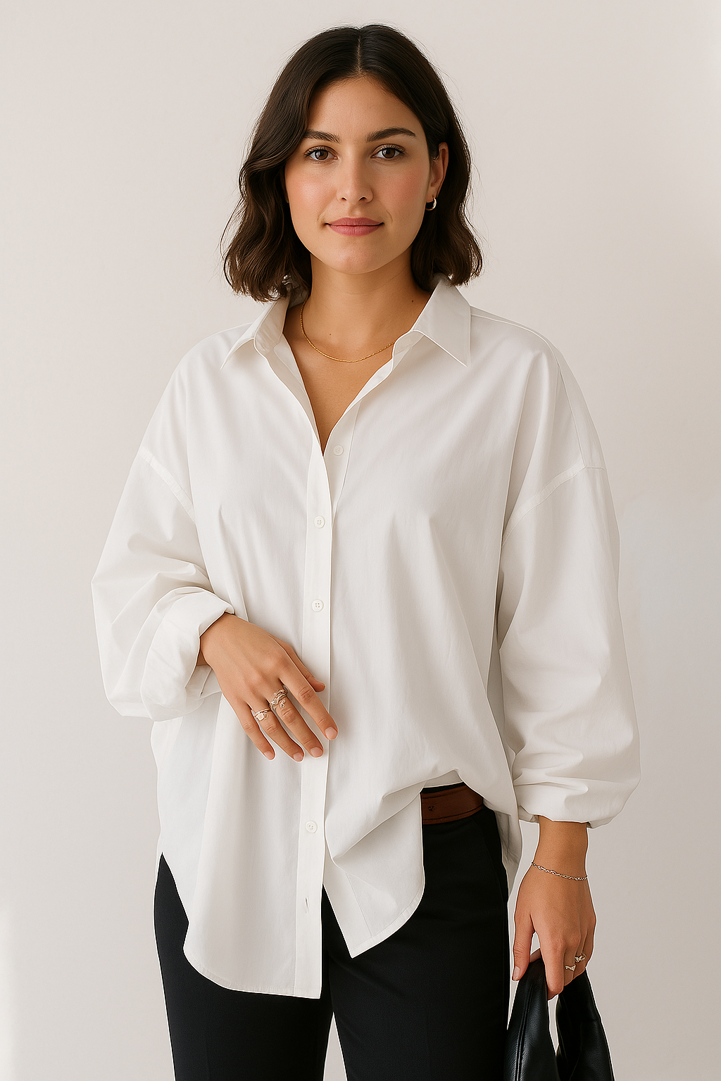 Oversized Shirt With Drop Shoulder And Button Closure