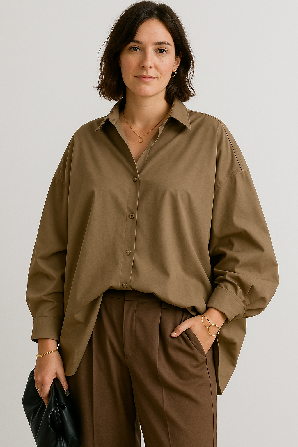 Oversized Shirt With Drop Shoulder And Button Closure