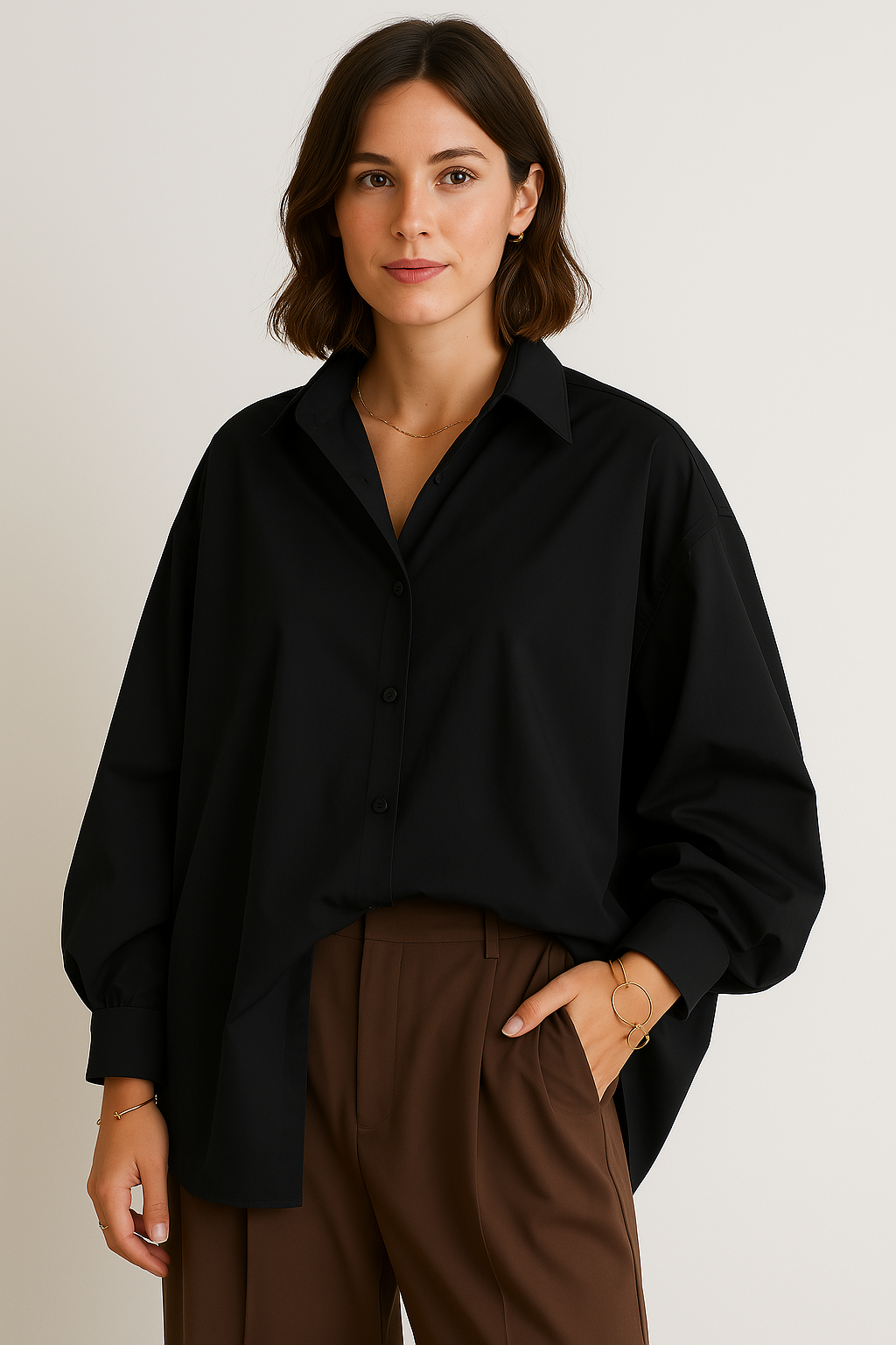 Oversized Shirt With Drop Shoulder And Button Closure